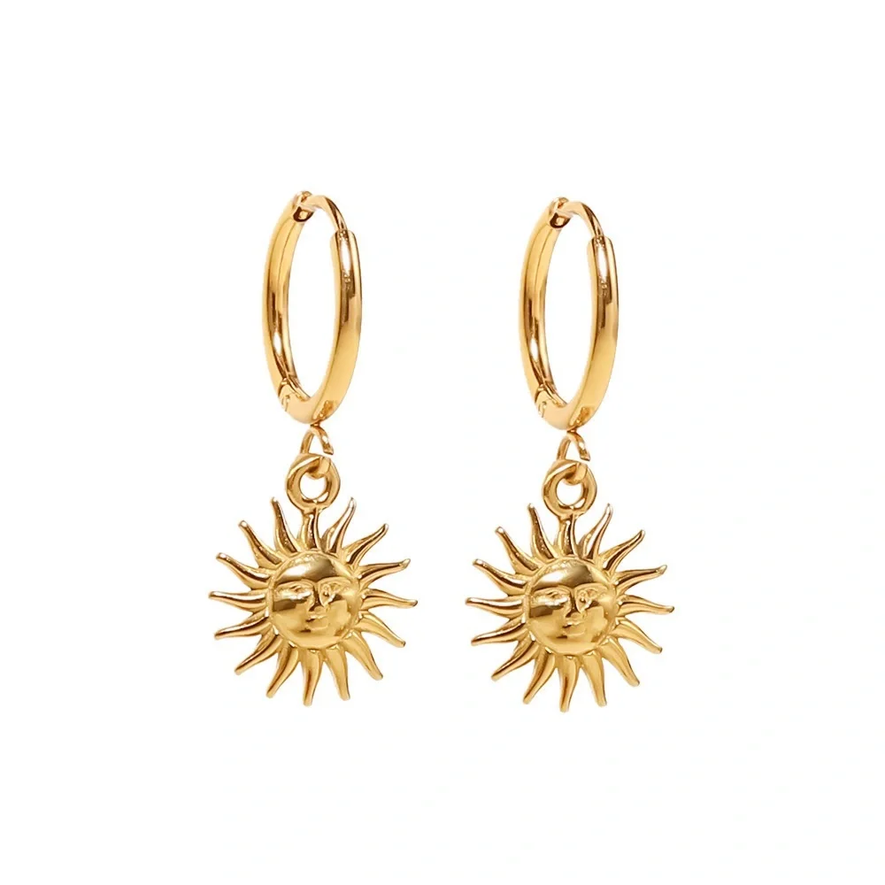 18K Gold Sunface Earrings*Bohemian Earrings*Boho*Celestial*Moon*Star*Waterproof - Picture 7 of 7
